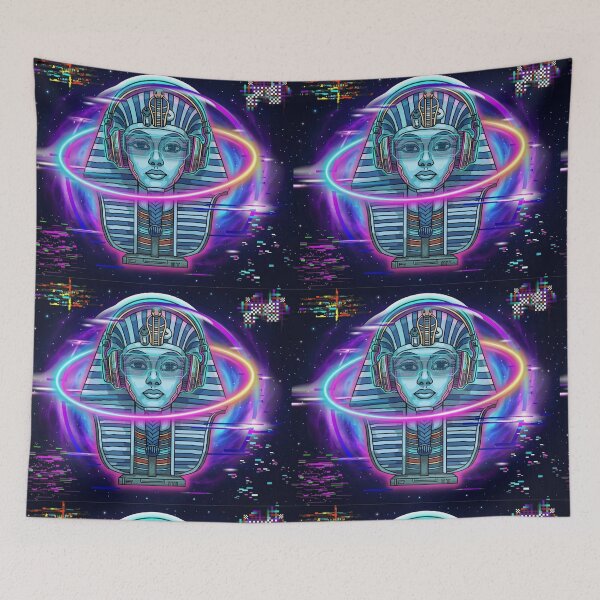 Item preview, Cyberpunk King Tut Gaming Pharaoh - Neon Headset Futuristic Art designed and sold by alalame.
