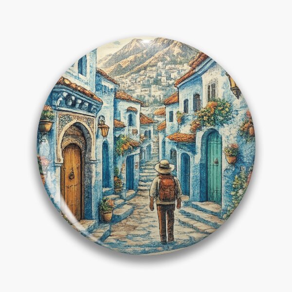 Item preview, Chefchaouen Wanderer Vintage Travel Sticker | Blue City Morocco Adventure designed and sold by FantasyFlicker.
