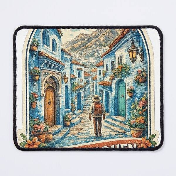 Item preview, Chefchaouen Wanderer Vintage Travel Sticker | Blue City Morocco Adventure designed and sold by FantasyFlicker.