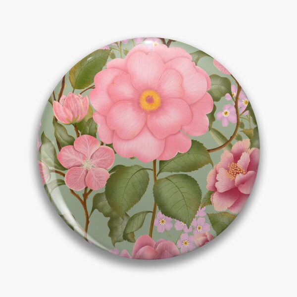 Item preview, Seamless vintage pattern with pink camellias and roses designed and sold by Grin Katalina Floral Patterns & Cozy Art.