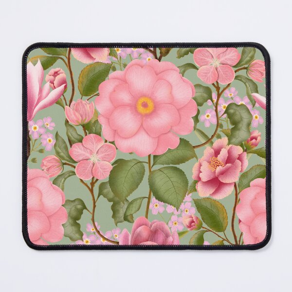 Item preview, Seamless vintage pattern with pink camellias and roses designed and sold by Grin Katalina Floral Patterns & Cozy Art.