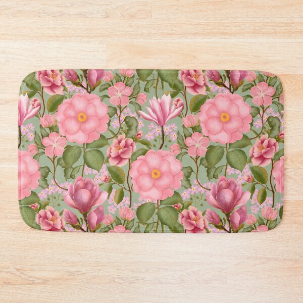 Item preview, Seamless vintage pattern with pink camellias and roses designed and sold by Grin Katalina Floral Patterns & Cozy Art.