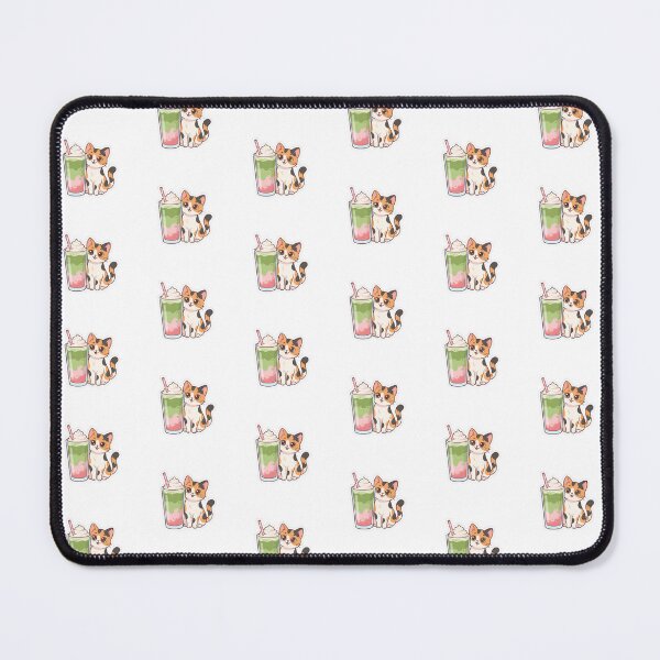 Item preview, Cute Calico Kitten Layered Strawberry Matcha Latte Glass Sticker designed and sold by yanejoy.