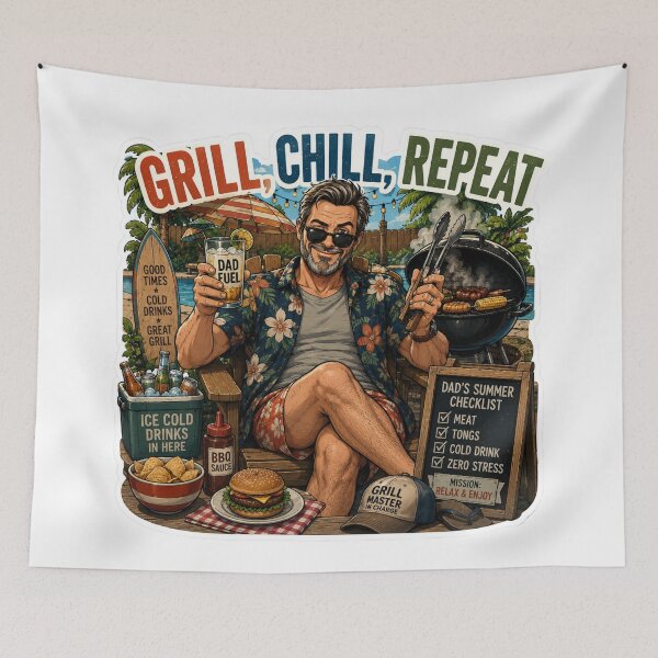 Item preview, Grill Chill Repeat – Funny Dad BBQ Design designed and sold by DailyStruggleCo.