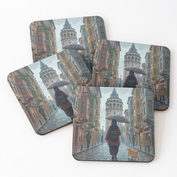 Item preview, Cozy Istanbul Walk: Cute Hijab Girl and Cat near Galata Tower - Anime Art designed and sold by hakikatm.