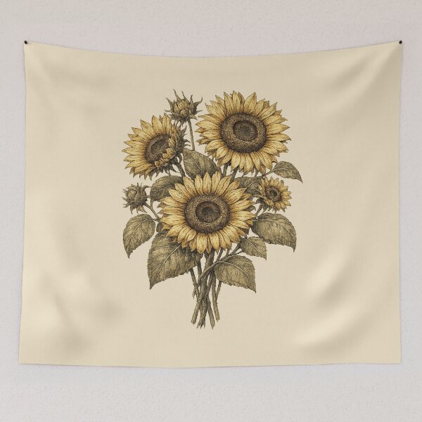 Item preview, Vintage Botanical Sunflower Bouquet designed and sold by ubeyeart.