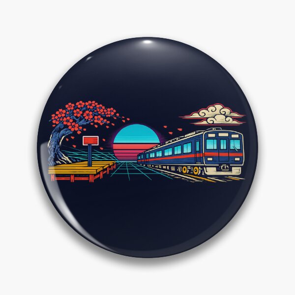 Item preview, Neon Retro Synthwave Ukiyo‑E Train Stop designed and sold by KungPowUnicorn.