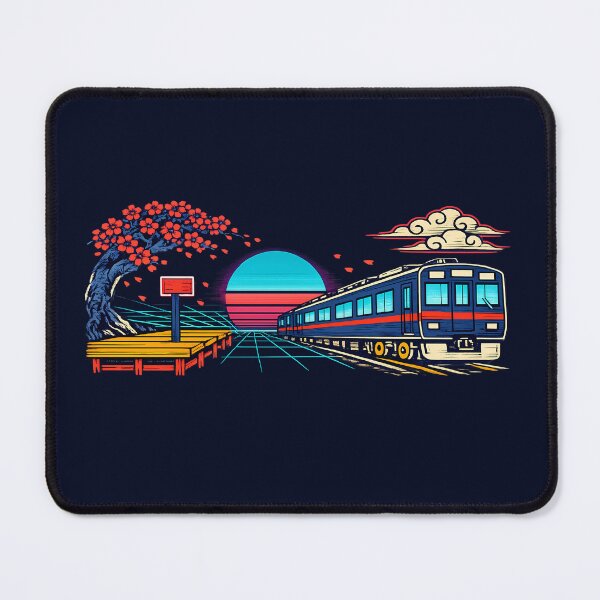 Item preview, Neon Retro Synthwave Ukiyo‑E Train Stop designed and sold by KungPowUnicorn.