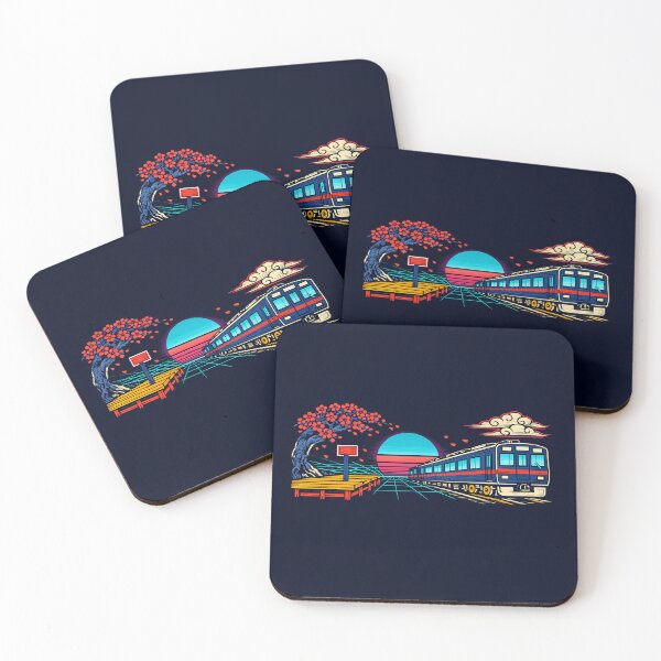 Item preview, Neon Retro Synthwave Ukiyo‑E Train Stop designed and sold by KungPowUnicorn.