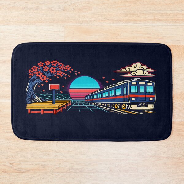Item preview, Neon Retro Synthwave Ukiyo‑E Train Stop designed and sold by KungPowUnicorn.