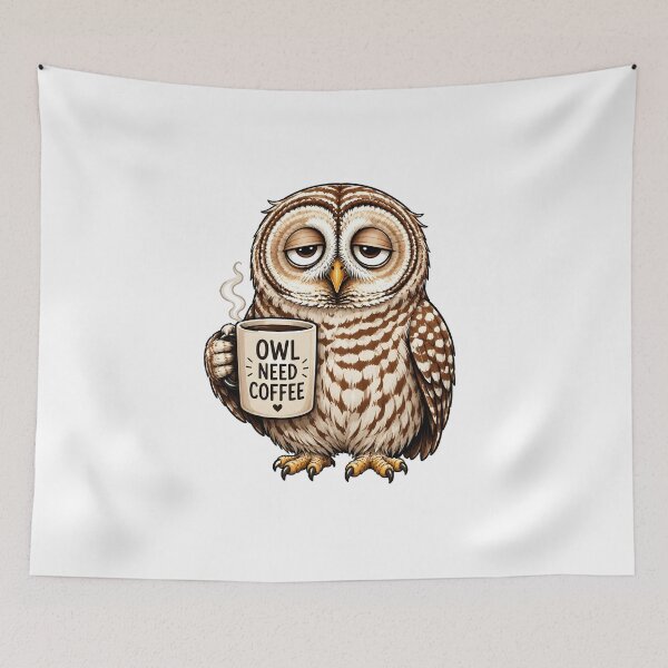 Item preview, Funny Coffee Owl Cartoon designed and sold by BadhbhArt.