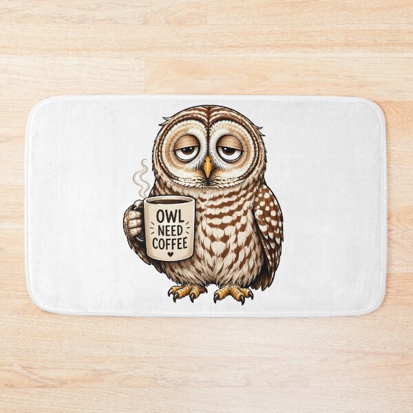 Item preview, Funny Coffee Owl Cartoon designed and sold by BadhbhArt.