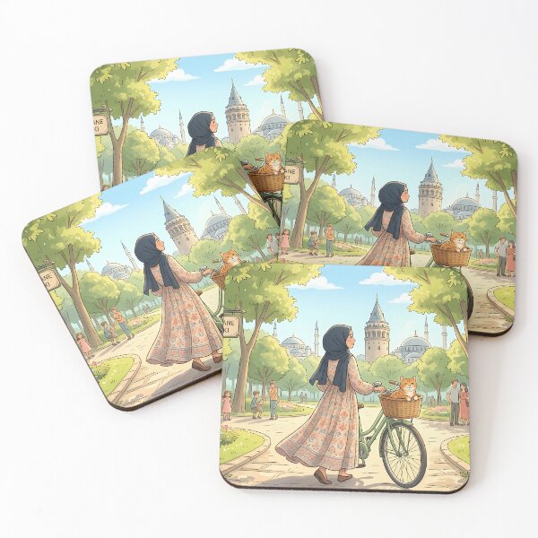 Item preview, Spring in Istanbul: Cute Hijab Girl and Cat at Gulhane Park - Anime Art designed and sold by hakikatm.