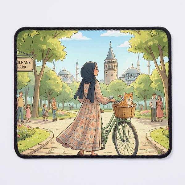 Item preview, Spring in Istanbul: Cute Hijab Girl and Cat at Gulhane Park - Anime Art designed and sold by hakikatm.