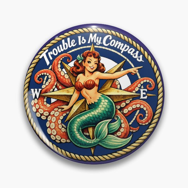 Item preview, Trouble is my Compass mermaid nautical compass rose and kraken. designed and sold by shorethings.