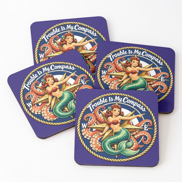 Item preview, Trouble is my Compass mermaid nautical compass rose and kraken. designed and sold by shorethings.