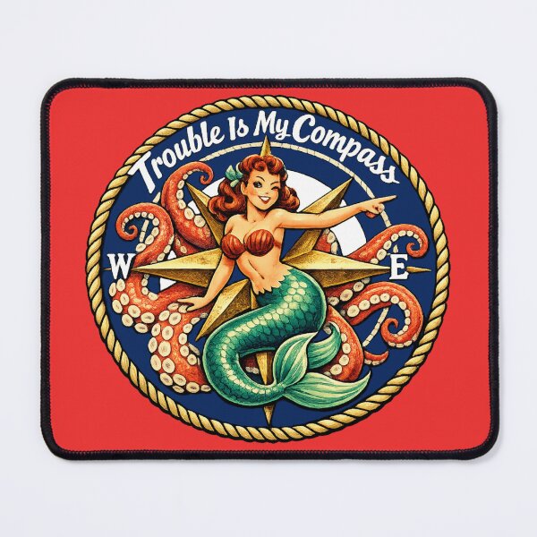 Item preview, Trouble is my Compass mermaid nautical compass rose and kraken. designed and sold by shorethings.