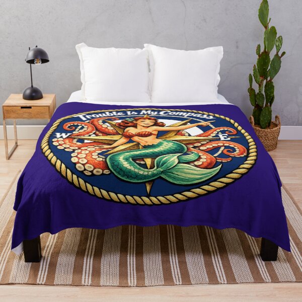 Item preview, Trouble is my Compass mermaid nautical compass rose and kraken. designed and sold by shorethings.