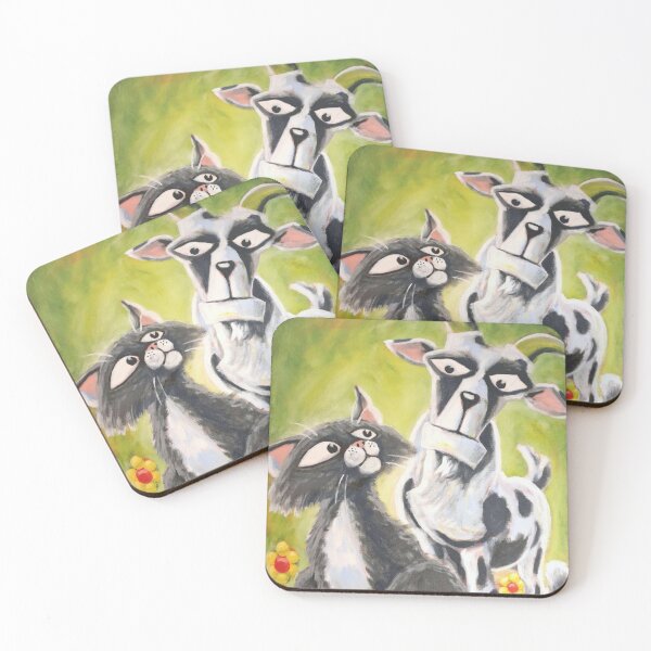 Item preview, Who's The Goat? - Whimsical Cat and Goat Art Acrylic Painting designed and sold by etourist.