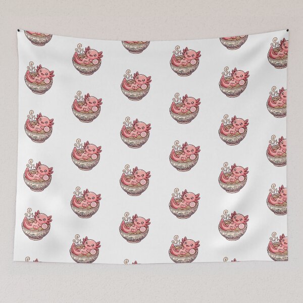 Item preview, Cute Pink Axolotl Steaming Ramen Noodle Bowl Pillow Sticker designed and sold by yanejoy.