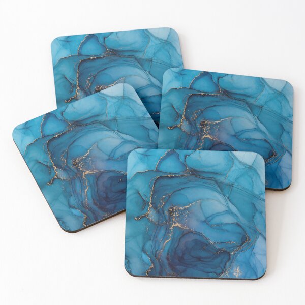 Item preview, Original Ink Art Deep Ocean – Blue Abstract Wall Art with Gold Accents designed and sold by PourtionOfArt.