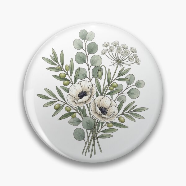 Item preview, Elegant White Anemone and Eucalyptus Botanical Bouquet designed and sold by Opal Aura .