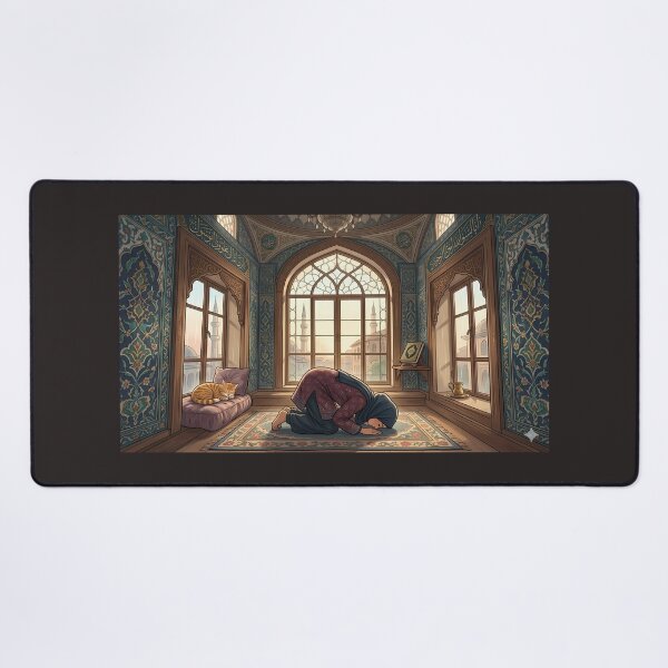 Item preview, Peaceful Sujud: Cute Hijab Girl Praying in Mosque with Cat - Anime Art designed and sold by hakikatm.