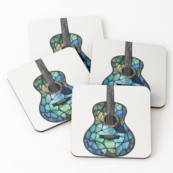 Item preview, Stained Glass Blue Green Acoustic Guitar designed and sold by Pioneer Spirit Market.
