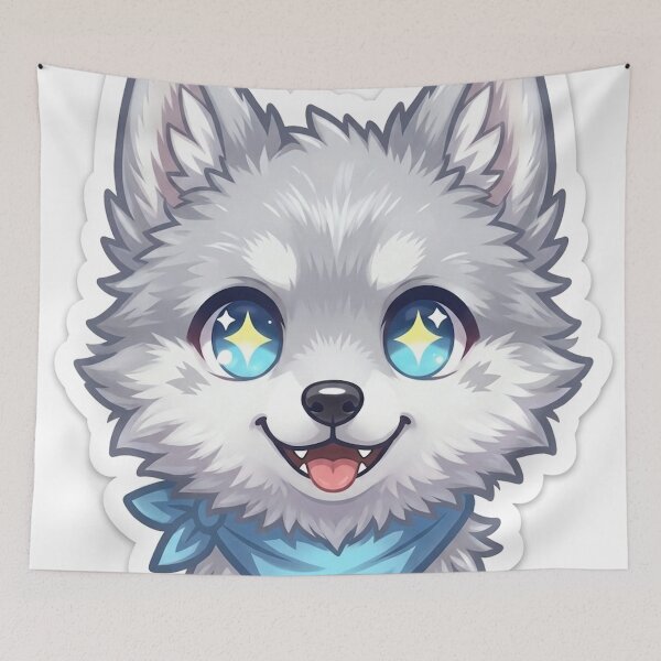 Item preview, Cyber Wolf Kawaii Sticker — Luna Silver Wolf Pup Futuristic Art Kids Gift NeoTigLuna   designed and sold by NeoTigLuna.