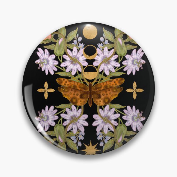 Item preview, Mystical Gothic Moth And Gold Floral Pattern designed and sold by Grin Katalina Floral Patterns & Cozy Art.