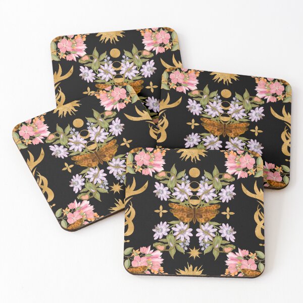 Item preview, Mystical Gothic Moth And Gold Floral Pattern designed and sold by Grin Katalina Floral Patterns & Cozy Art.