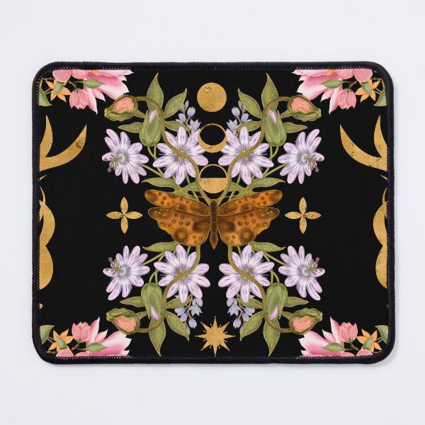 Item preview, Mystical Gothic Moth And Gold Floral Pattern designed and sold by Grin Katalina Floral Patterns & Cozy Art.