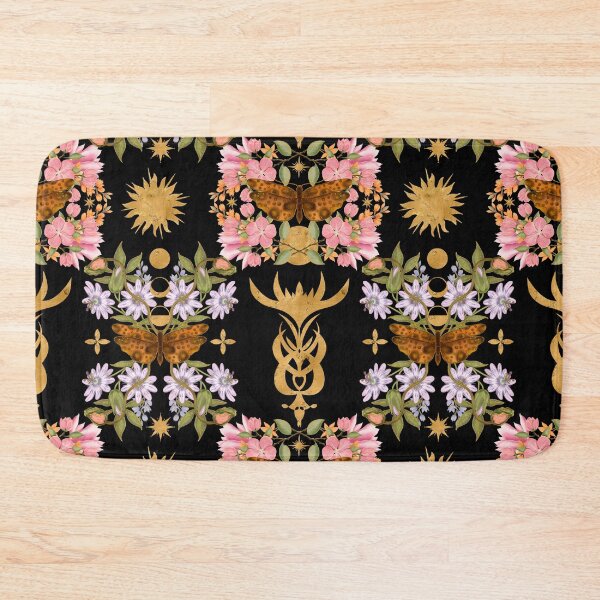 Item preview, Mystical Gothic Moth And Gold Floral Pattern designed and sold by Grin Katalina Floral Patterns & Cozy Art.