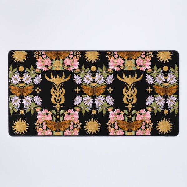 Item preview, Mystical Gothic Moth And Gold Floral Pattern designed and sold by Grin Katalina Floral Patterns & Cozy Art.