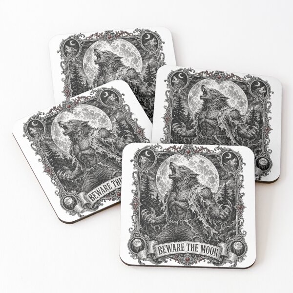 Item preview, The Wolfman Beware the Moon - Gothic Werewolf Woodcut designed and sold by Riah Studio.