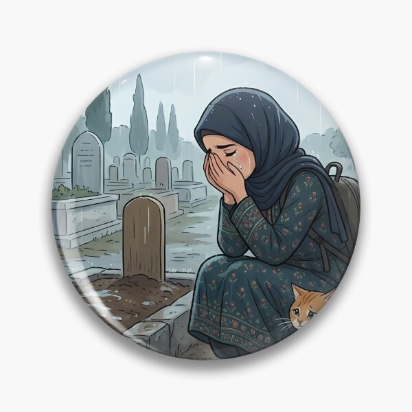 Item preview, Sad Anime Walk: Emotional Hijab Girl Crying at Cemetery with Cat - Moody Art designed and sold by hakikatm.