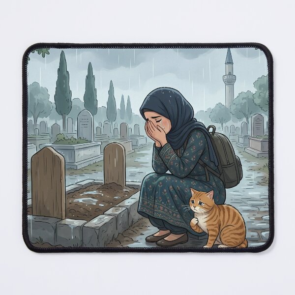 Item preview, Sad Anime Walk: Emotional Hijab Girl Crying at Cemetery with Cat - Moody Art designed and sold by hakikatm.