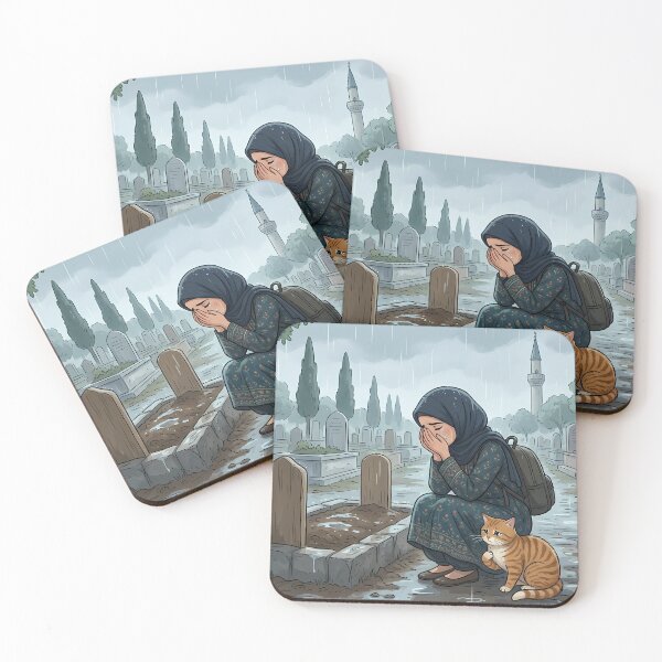 Item preview, Sad Anime Walk: Emotional Hijab Girl Crying at Cemetery with Cat - Moody Art designed and sold by hakikatm.