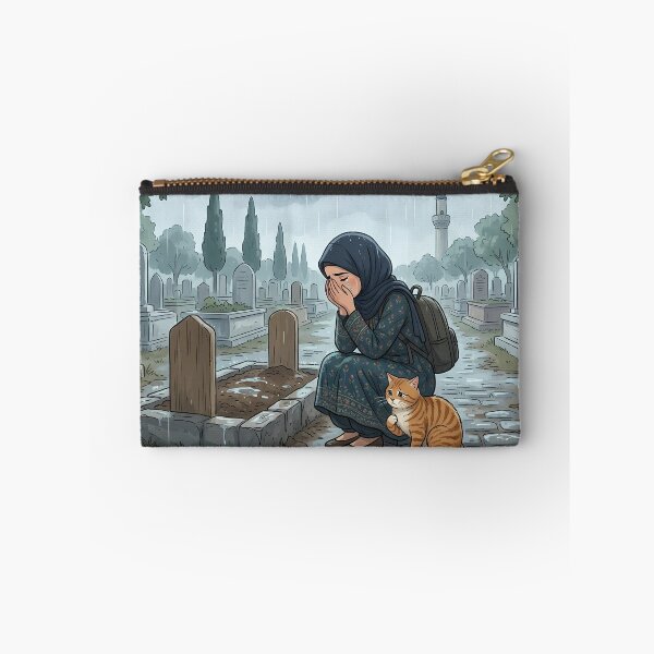 Item preview, Sad Anime Walk: Emotional Hijab Girl Crying at Cemetery with Cat - Moody Art designed and sold by hakikatm.