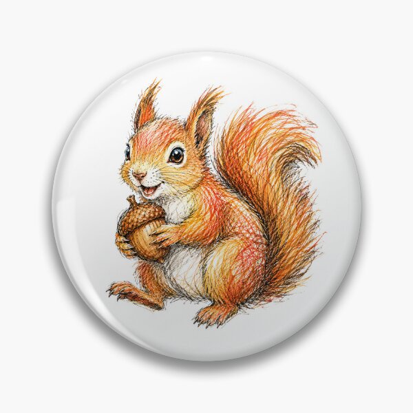 Item preview, Red Squirrel Holding an Acorn | Colorful Hand Drawn Ink Sketch designed and sold by PnrArtDesign.