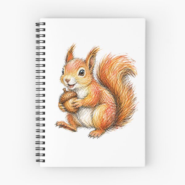 Item preview, Red Squirrel Holding an Acorn | Colorful Hand Drawn Ink Sketch designed and sold by PnrArtDesign.