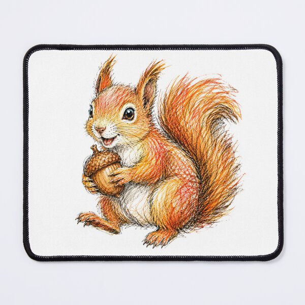 Item preview, Red Squirrel Holding an Acorn | Colorful Hand Drawn Ink Sketch designed and sold by PnrArtDesign.