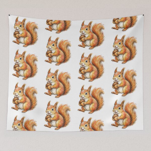 Item preview, Red Squirrel Holding an Acorn | Colorful Hand Drawn Ink Sketch designed and sold by PnrArtDesign.