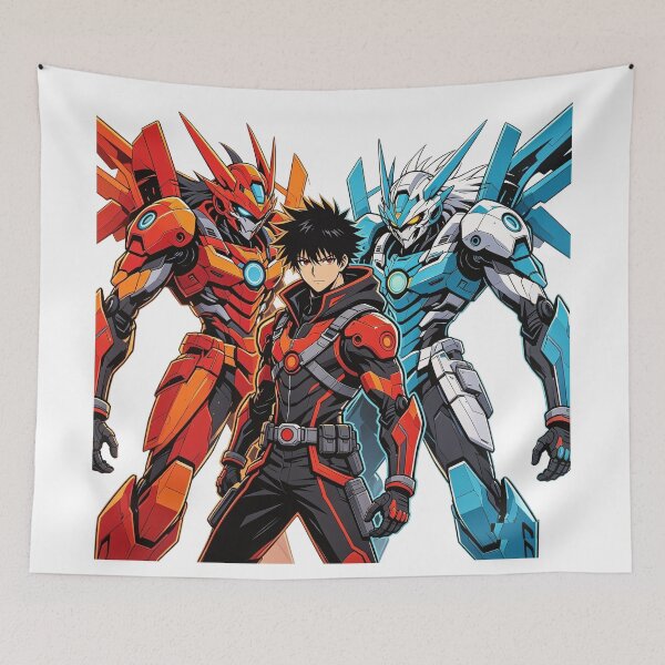 Item preview, Anime Hero with Orange & Blue Mecha Robots designed and sold by wojtas90.