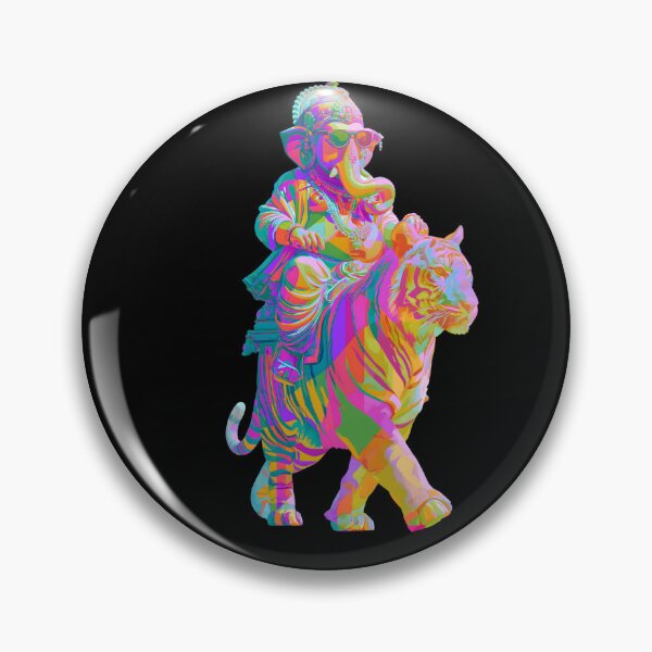 Item preview, Ganesha Riding Tiger Neon Psychedelic Pop Art designed and sold by PANNARUK THAILAND.
