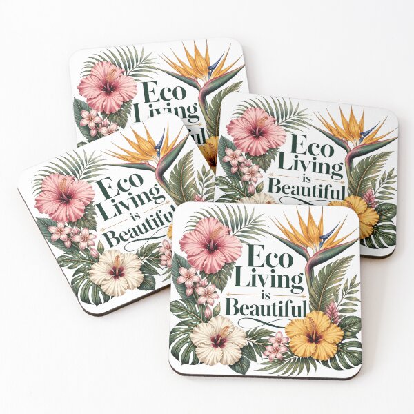 Item preview, Eco Living Is Beautiful Tropical Floral Typography designed and sold by Luna-Flow.