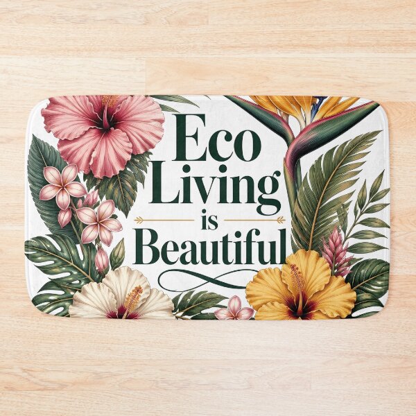 Item preview, Eco Living Is Beautiful Tropical Floral Typography designed and sold by Luna-Flow.