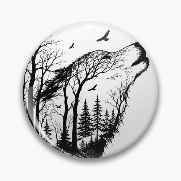 Item preview, Howling Wolf Silhouette Pine Forest Art designed and sold by ATMAS SHOP.