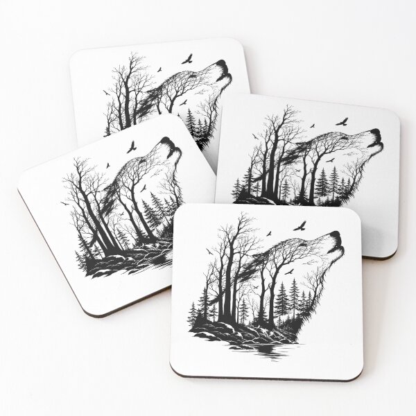 Item preview, Howling Wolf Silhouette Pine Forest Art designed and sold by ATMAS SHOP.