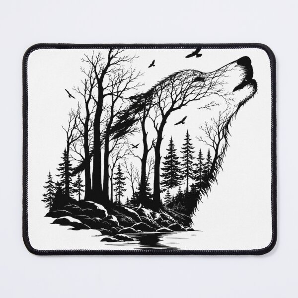 Item preview, Howling Wolf Silhouette Pine Forest Art designed and sold by ATMAS SHOP.
